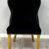 Louis Gold Black Marble Dining Table With Valentino Gold Lion Knocker Dining Chairs