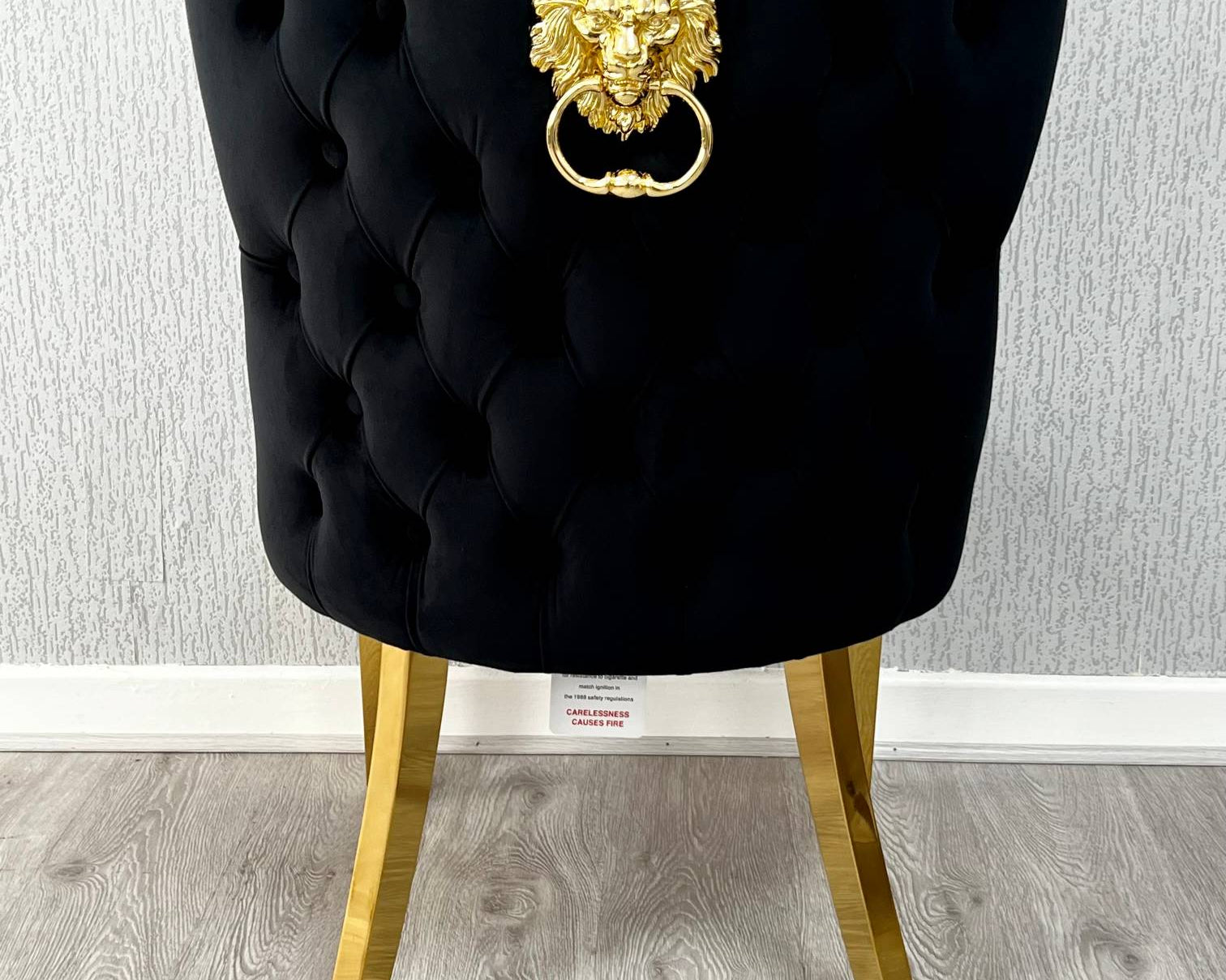 Louis Gold Black Marble Dining Table With Valentino Gold Lion Knocker Dining Chairs