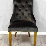 Louis Marble & Gold Dining Table With Quilted Gold Lion Knocker Velvet Chairs