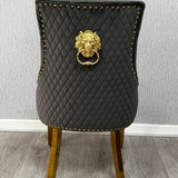 Louis Marble & Gold Dining Table With Quilted Gold Lion Knocker Velvet Chairs