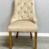 Louis Marble & Gold Dining Table With Quilted Gold Lion Knocker Velvet Chairs