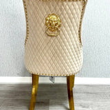 Louis Marble & Gold Dining Table With Quilted Gold Lion Knocker Velvet Chairs