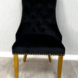 Louis Marble & Gold Dining Table With Quilted Gold Lion Knocker Velvet Chairs