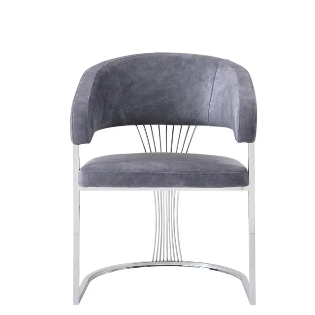 Louis Marble & Chrome Dining Table With Savoy Grey Fabric Chairs