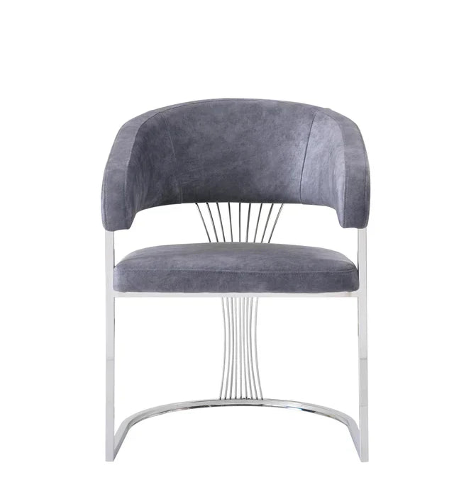 Louis Marble & Chrome Dining Table With Savoy Grey Fabric Chairs