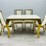 Sofia Cream Gold Marble Dining Table with Windsor Chairs