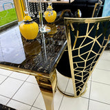 Louis Marble & Gold Dining Table With Florence High Back Velvet Chairs