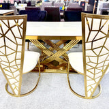 Arial Marble & Gold Dining Table With Florence High Back Dining Chairs Gold Legs