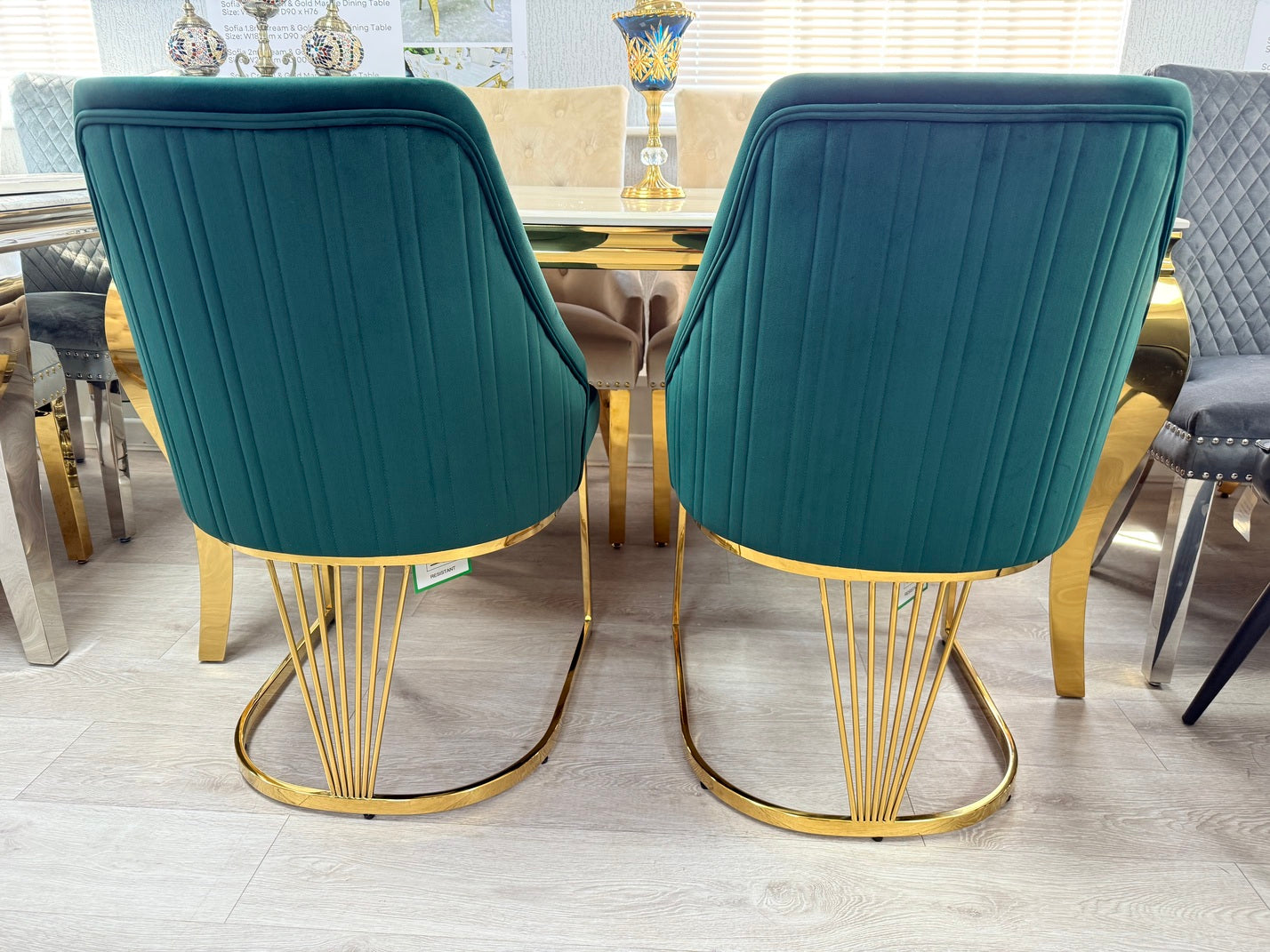 Brompton Green/Gold Plush Velvet Dining Chair