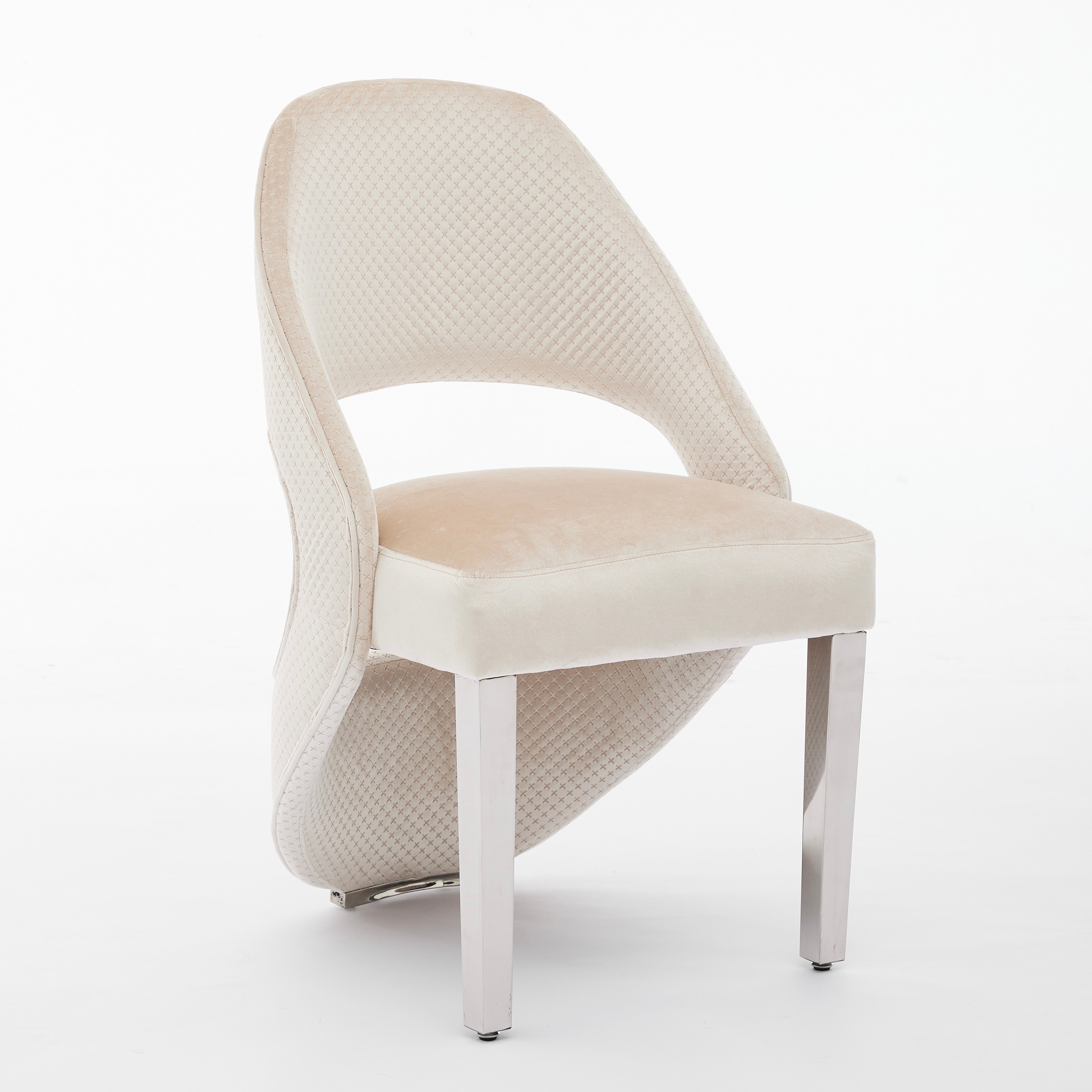 Santos Cream Plush Velvet Dining Chair Chrome Legs