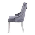 Majestic Round Chrome Ring Knocker Grey Plush French Velvet Dining Chair-Esme Furnishings