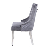 Majestic Round Chrome Ring Knocker Grey Plush French Velvet Dining Chair-Esme Furnishings