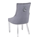 Majestic Round Chrome Ring Knocker Grey Plush French Velvet Dining Chair-Esme Furnishings