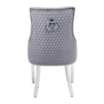 Majestic Round Chrome Ring Knocker Grey Plush French Velvet Dining Chair-Esme Furnishings