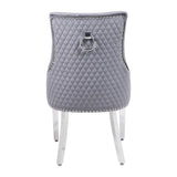 Majestic Round Chrome Ring Knocker Grey Plush French Velvet Dining Chair-Esme Furnishings