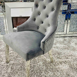 Louis Grey Round 130cm Marble Dining Table + Grey Lion Knocker Velvet Dining Chairs