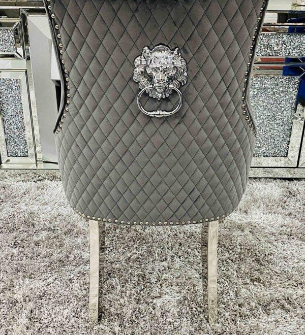 Majestic Lion Knocker Quilted Tufted Plush Velvet Dining Chair Chrome Legs - 8 Colours-Esme Furnishings
