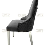 Majestic Lion Knocker Quilted Tufted Plush Velvet Dining Chair Chrome Legs - 8 Colours-Esme Furnishings