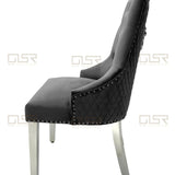 Majestic Lion Knocker Quilted Tufted Plush Velvet Dining Chair Chrome Legs - 8 Colours-Esme Furnishings
