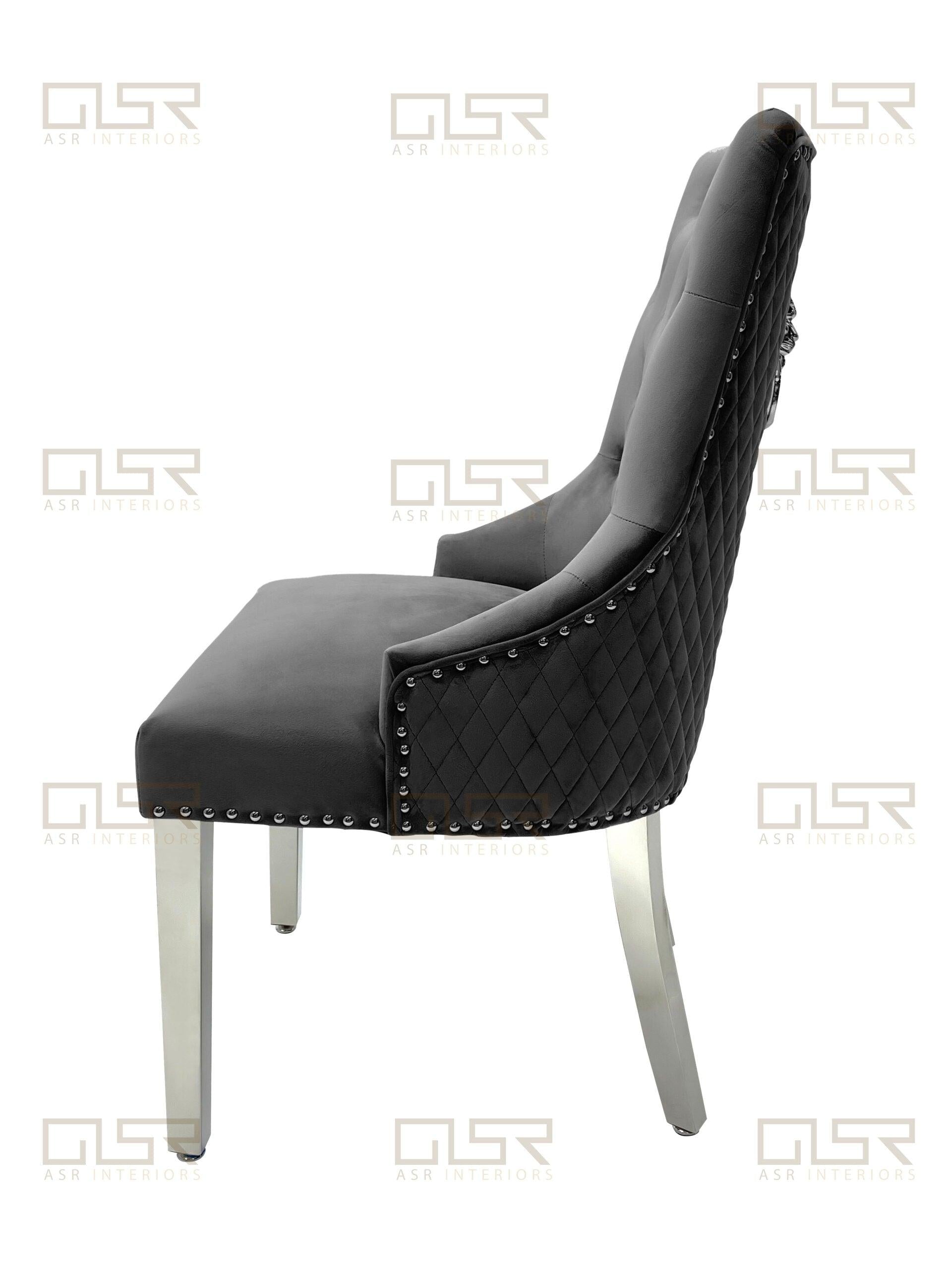 Majestic Lion Knocker Quilted Tufted Plush Velvet Dining Chair Chrome Legs - 8 Colours-Esme Furnishings