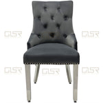 Majestic Lion Knocker Quilted Tufted Plush Velvet Dining Chair Chrome Legs - 8 Colours-Esme Furnishings