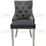 Majestic Lion Knocker Quilted Tufted Plush Velvet Dining Chair Chrome Legs - 8 Colours-Esme Furnishings