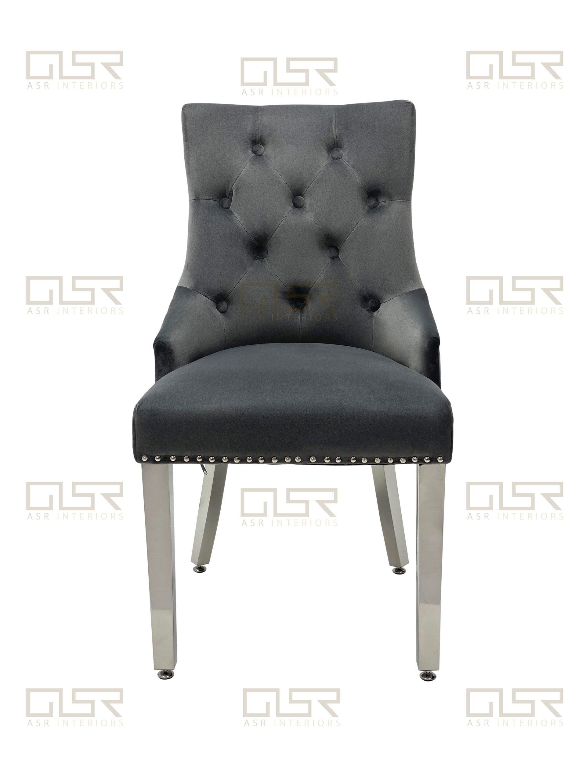 Majestic Lion Knocker Quilted Tufted Plush Velvet Dining Chair Chrome Legs - 8 Colours-Esme Furnishings