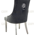 Majestic Lion Knocker Quilted Tufted Plush Velvet Dining Chair Chrome Legs - 8 Colours-Esme Furnishings