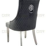 Majestic Lion Knocker Quilted Tufted Plush Velvet Dining Chair Chrome Legs - 8 Colours-Esme Furnishings