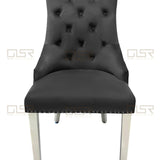 Majestic Lion Knocker Quilted Tufted Plush Velvet Dining Chair Chrome Legs - 8 Colours-Esme Furnishings