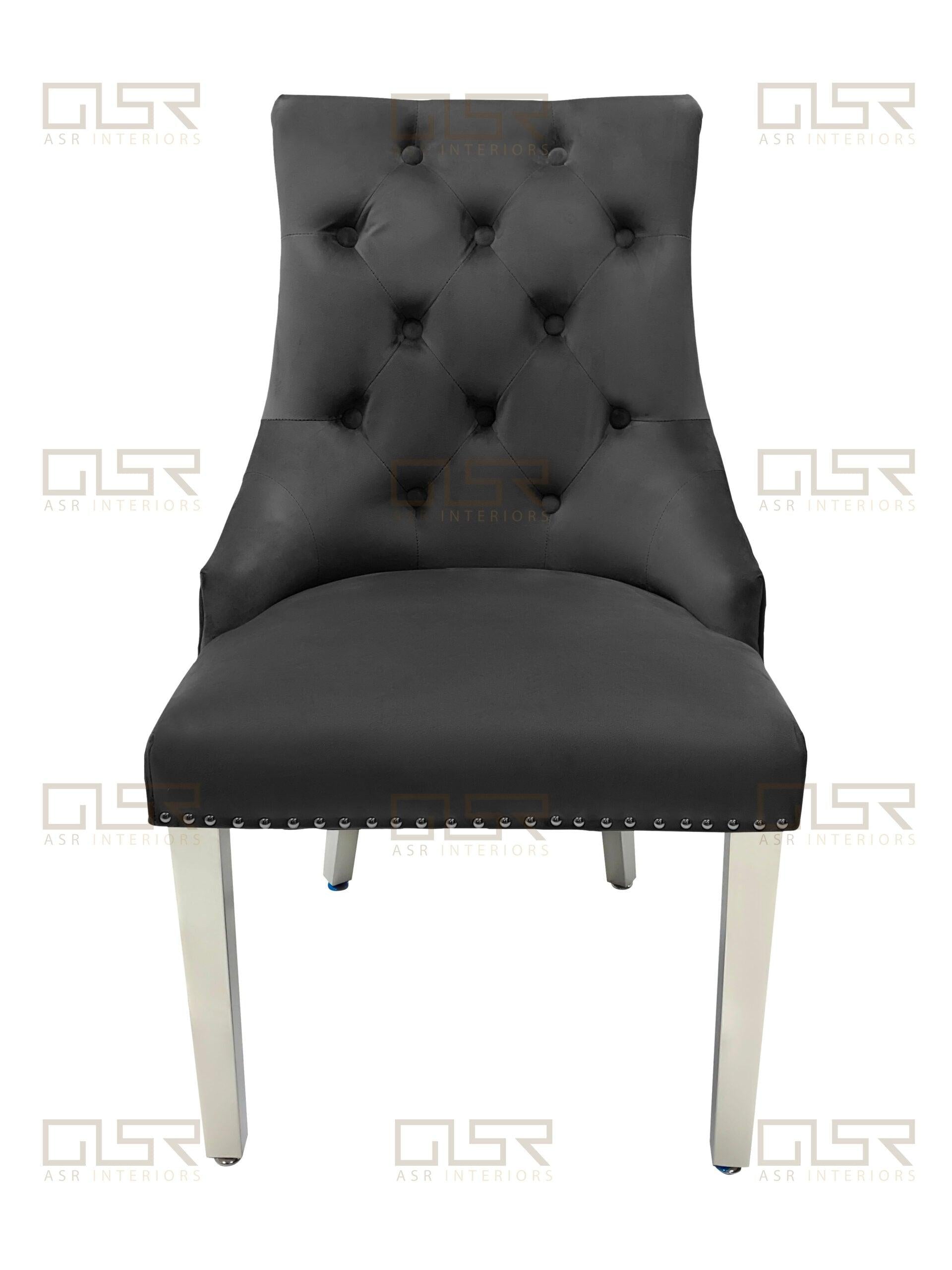 Majestic Lion Knocker Quilted Tufted Plush Velvet Dining Chair Chrome Legs - 8 Colours-Esme Furnishings