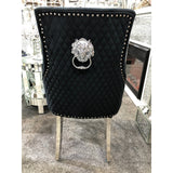 Elina Luxury Grey Marble Dining Table with Majestic Lion Knocker Chairs
