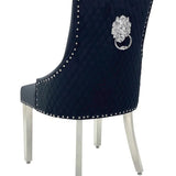 Elina 180cm Grey Marble & Chrome Dining Table + Majestic Plush Velvet Quilted Lion Knocker Dining Chairs