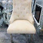 Majestic Lion Knocker Quilted Tufted Plush Velvet Dining Chair Chrome Legs - 8 Colours-Esme Furnishings