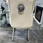 Majestic Lion Knocker Quilted Tufted Plush Velvet Dining Chair Chrome Legs - 8 Colours-Esme Furnishings