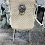 Majestic Lion Knocker Quilted Tufted Plush Velvet Dining Chair Chrome Legs - 8 Colours-Esme Furnishings