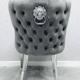 Sofia Cream Marble Dining Table with Valentino Lion Knocker Chairs