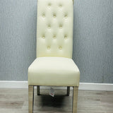 Lucy PU Lion Knocker Quilted Emma Slim Cream White Leather Dining Chair Chrome Legs