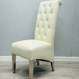 Lucy PU Lion Knocker Quilted Emma Slim Cream White Leather Dining Chair Chrome Legs