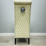 Lucy PU Lion Knocker Quilted Emma Slim Cream White Leather Dining Chair Chrome Legs