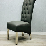 Lucy PU Lion Knocker Quilted Emma Slim Grey Leather Dining Chair Chrome Legs