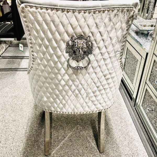 Majestic Lion Knocker Quilted Tufted Plush Velvet Dining Chair Chrome Legs - 8 Colours-Esme Furnishings