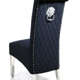 Sophia Black French Velvet Lion Knocker Quilted Dining Chair With Chrome Legs-Esme Furnishings