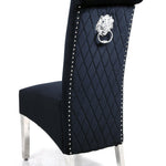 Sophia Black French Velvet Lion Knocker Quilted Dining Chair With Chrome Legs-Esme Furnishings