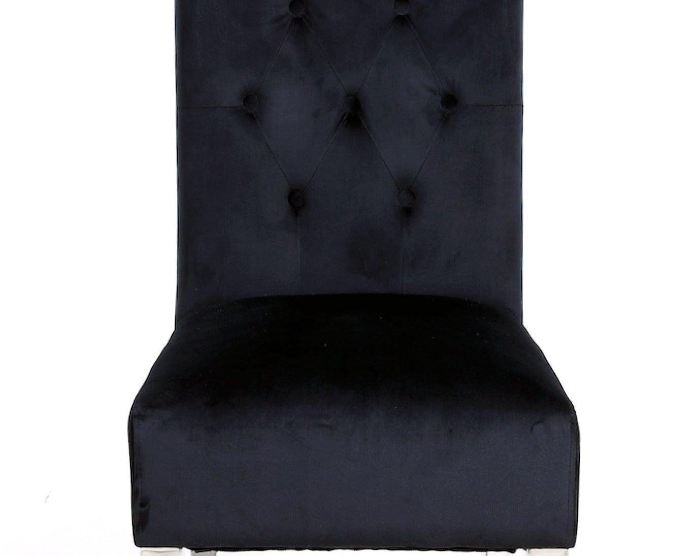 Sophia Black French Velvet Lion Knocker Quilted Dining Chair With Chrome Legs-Esme Furnishings