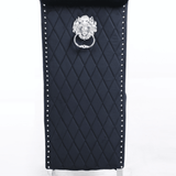 Sophia Black French Velvet Lion Knocker Quilted Dining Chair With Chrome Legs-Esme Furnishings