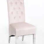 Sophia Cream French Velvet Lion Knocker Quilted Dining Chair With Chrome Legs-Esme Furnishings