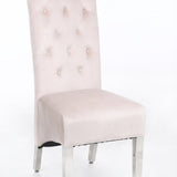 Sophia Cream French Velvet Lion Knocker Quilted Dining Chair With Chrome Legs-Esme Furnishings