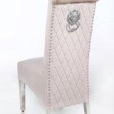 Sophia Cream French Velvet Lion Knocker Quilted Dining Chair With Chrome Legs-Esme Furnishings