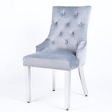 Plush Velvet Chrome Ring Knocker Velvet Dining Chair 3 Colour